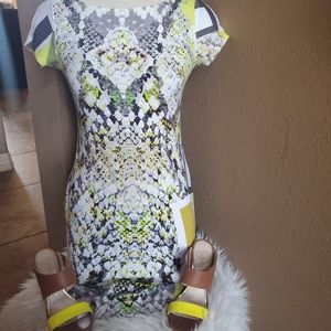 Beautiful neon yellow and snakeskin dress by ABS